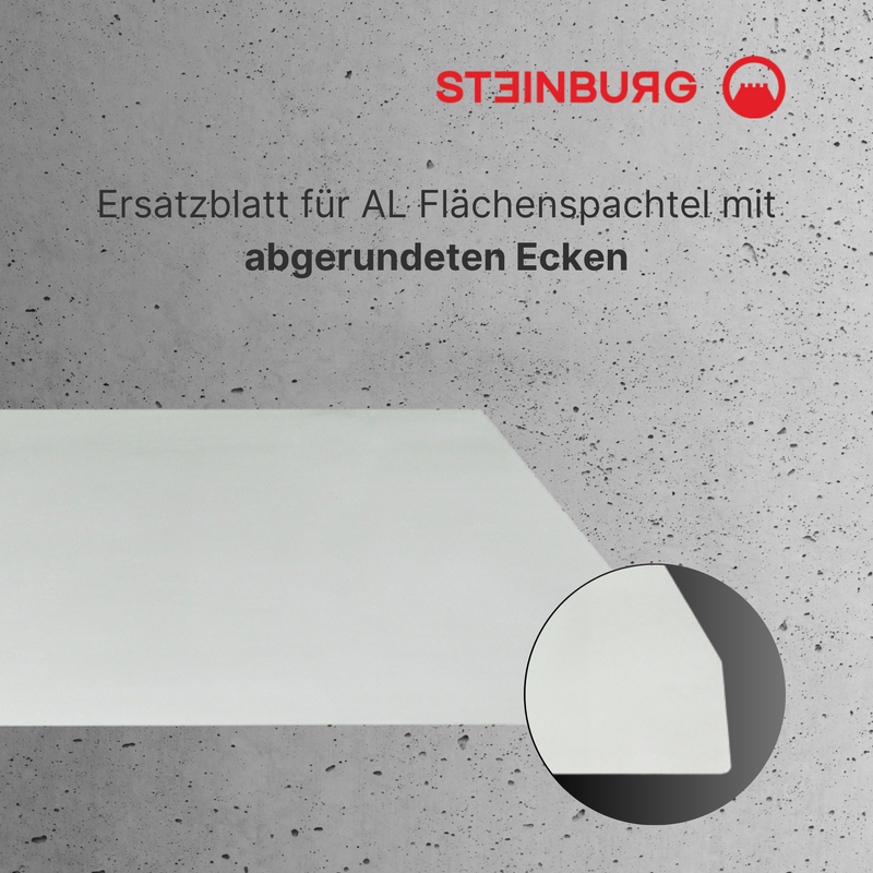 STEINBURG® Ersatzblatt Flächenspachtel Alu abgerundete Ecken – Edelstahl 0,4 mm Gesamtansicht