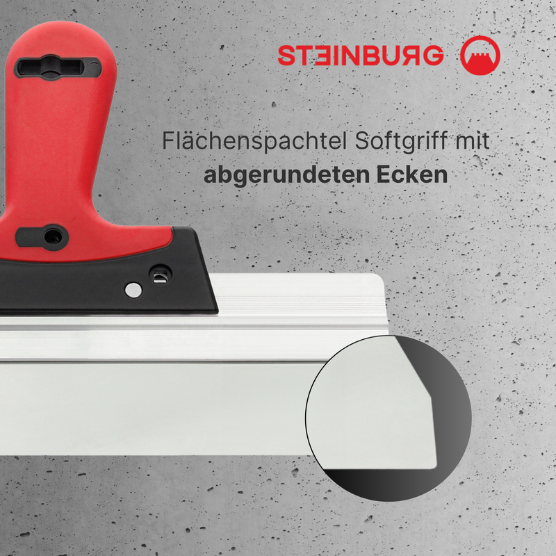 STEINBURG® Flächenspachtel Softgriff abgerundete Ecken – Gesamtansicht 200–1000 mm
