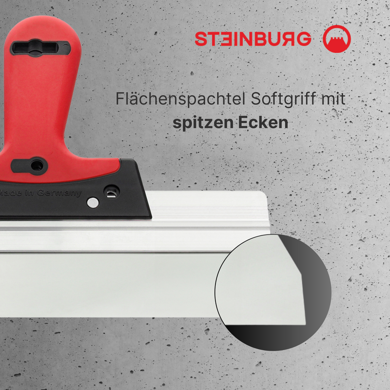 STEINBURG® Flächenspachtel Softgriff spitze Ecken – Gesamtansicht 200–1000 mm